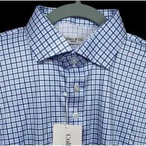 Collars & Co Polo Shirt Mens Large Tall Blue Tattersall Dress Collar Preppy NWT